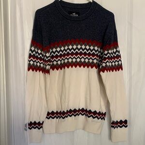 Hollister Blue and White Crewneck Sweater with Nordic Pattern